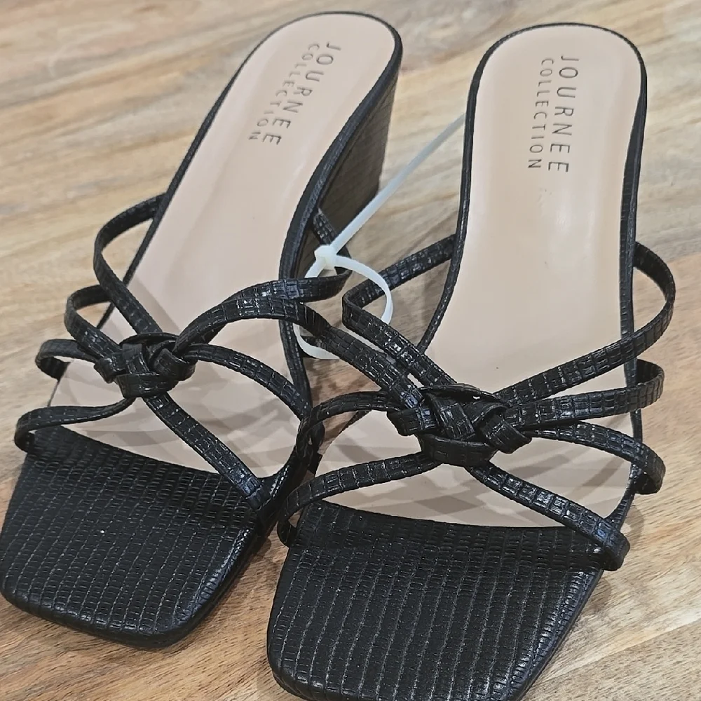 Journee Collection Black Wedge Sandals with Criss-Cross Straps
